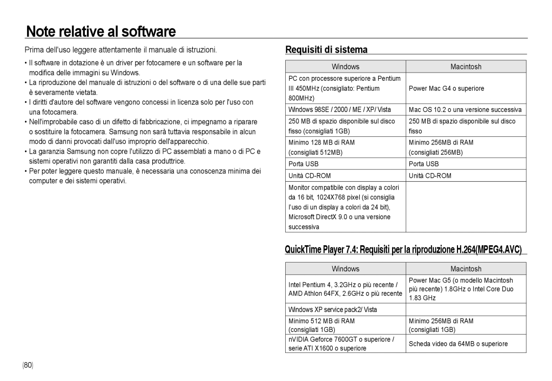 Samsung EC-NV24HSBA/E1, EC-NV24HBBA/E3 Requisiti di sistema, Prima delluso leggere attentamente il manuale di istruzioni 