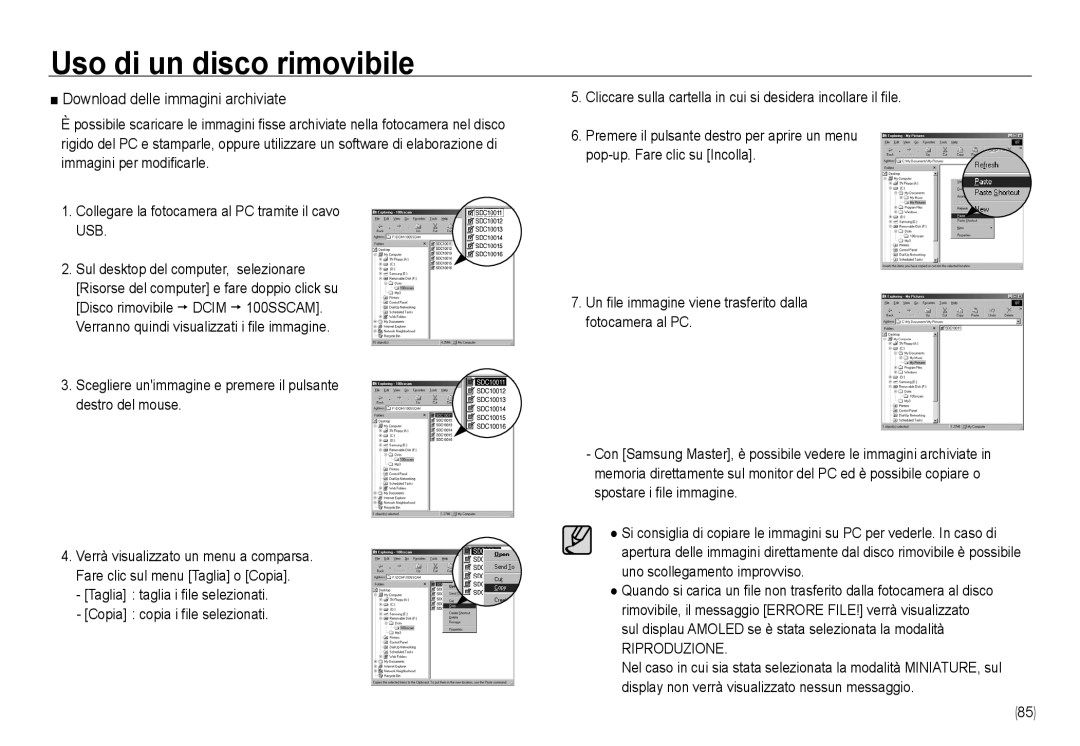 Samsung EC-NV24HSBB/E1 Download delle immagini archiviate, Scegliere unimmagine e premere il pulsante destro del mouse 