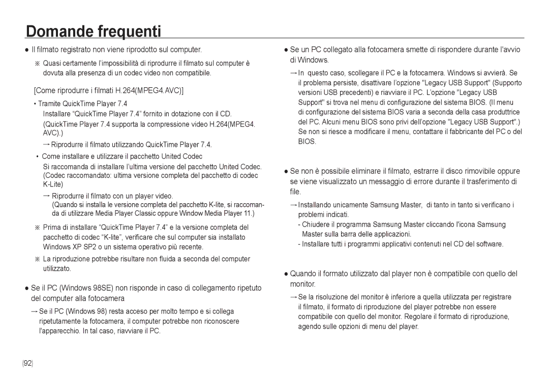 Samsung EC-NV24HSBA/E1 Il filmato registrato non viene riprodotto sul computer, Come riprodurre i ﬁlmati H.264MPEG4.AVC 