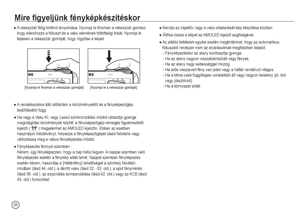 Samsung EC-NV24HBBA/E3, EC-NV24HSBA/FR, EC-NV24HSBA/E3 manual Mire figyeljünk fényképkészítéskor, Fényképezés fénnyel szemben 