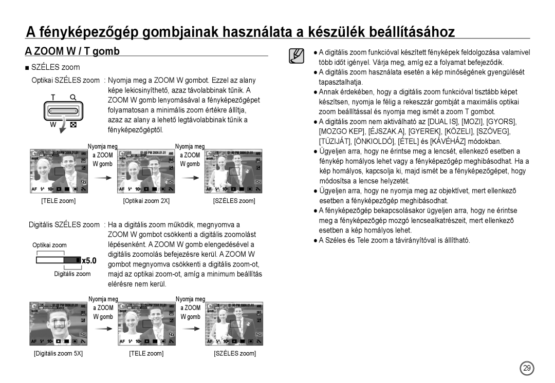 Samsung EC-NV24HBBA/FR, EC-NV24HBBA/E3, EC-NV24HSBA/FR, EC-NV24HSBA/E3, EC-NV24HBBC/IT, EC-NV24HBBB/IT manual Széles zoom 