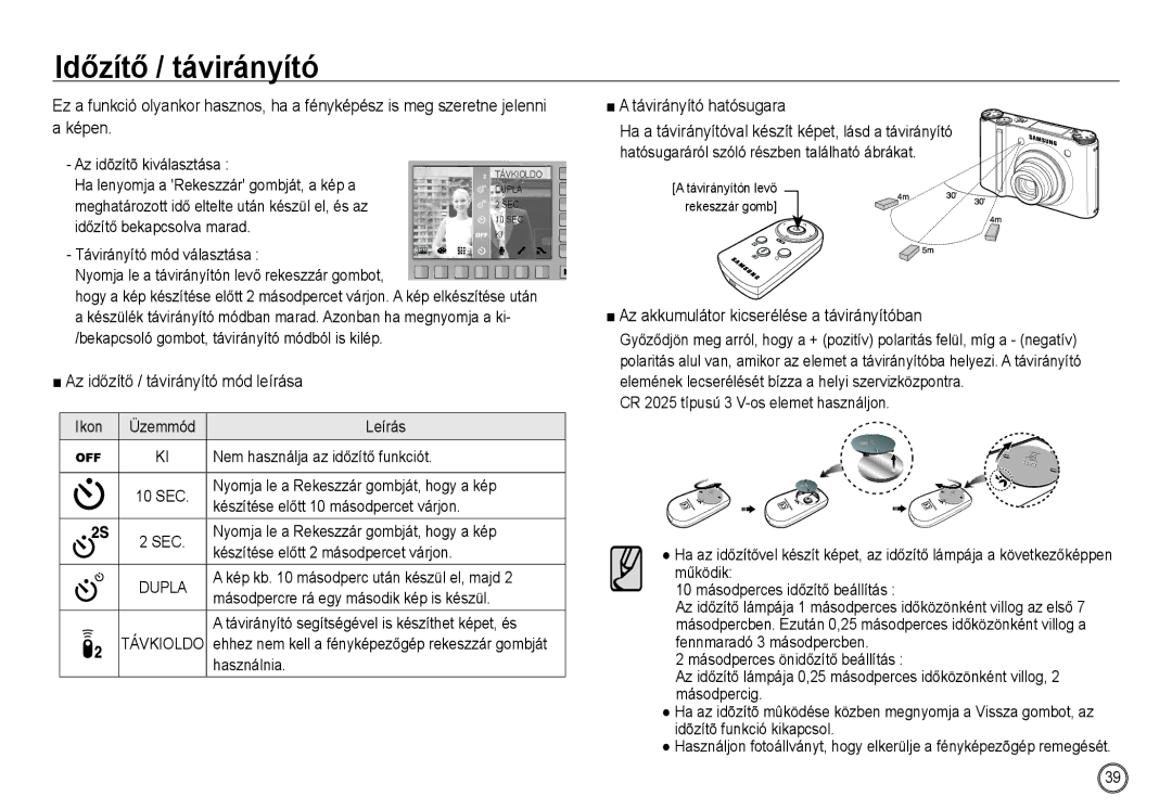 Samsung EC-NV24HBBC/IT, EC-NV24HBBA/E3, EC-NV24HSBA/FR manual Időzítő / távirányító, Az időzítő / távirányító mód leírása 