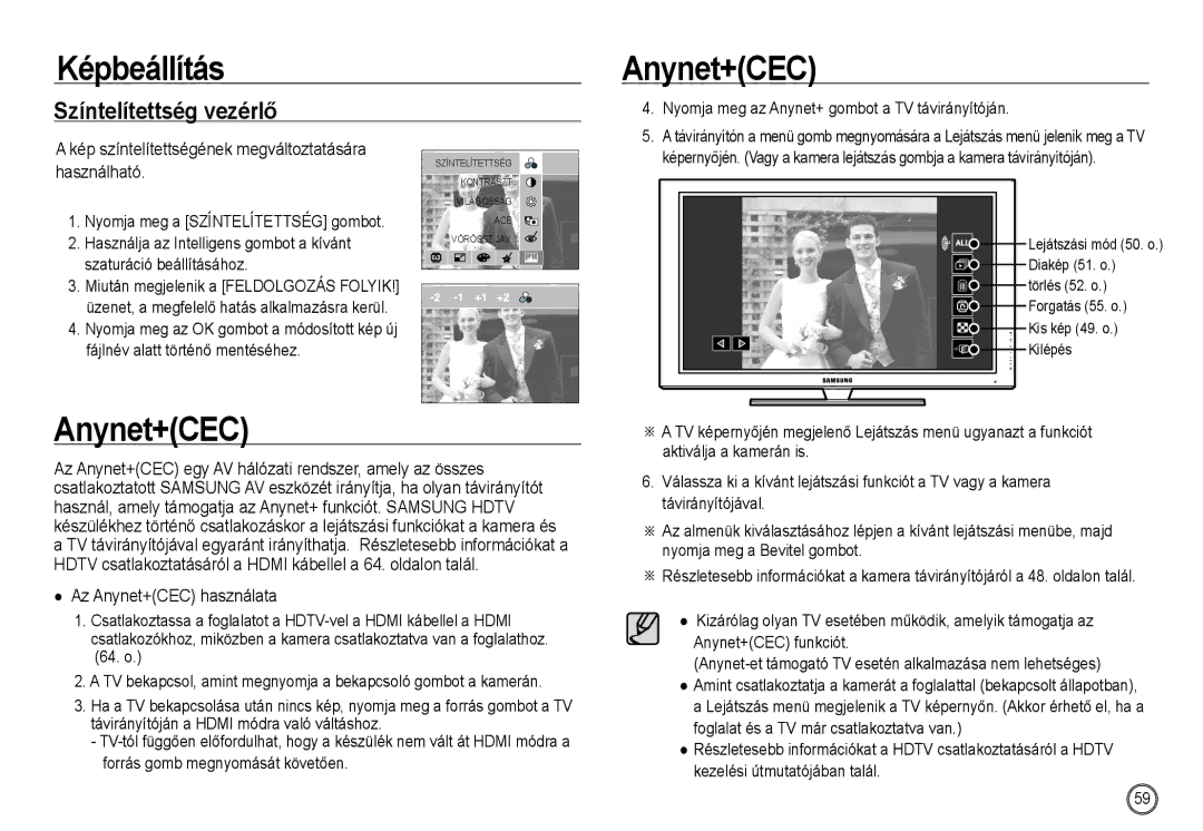 Samsung EC-NV24HBBC/E1, EC-NV24HBBA/E3 manual Az Anynet+CEC használata, Nyomja meg az Anynet+ gombot a TV távirányítóján 