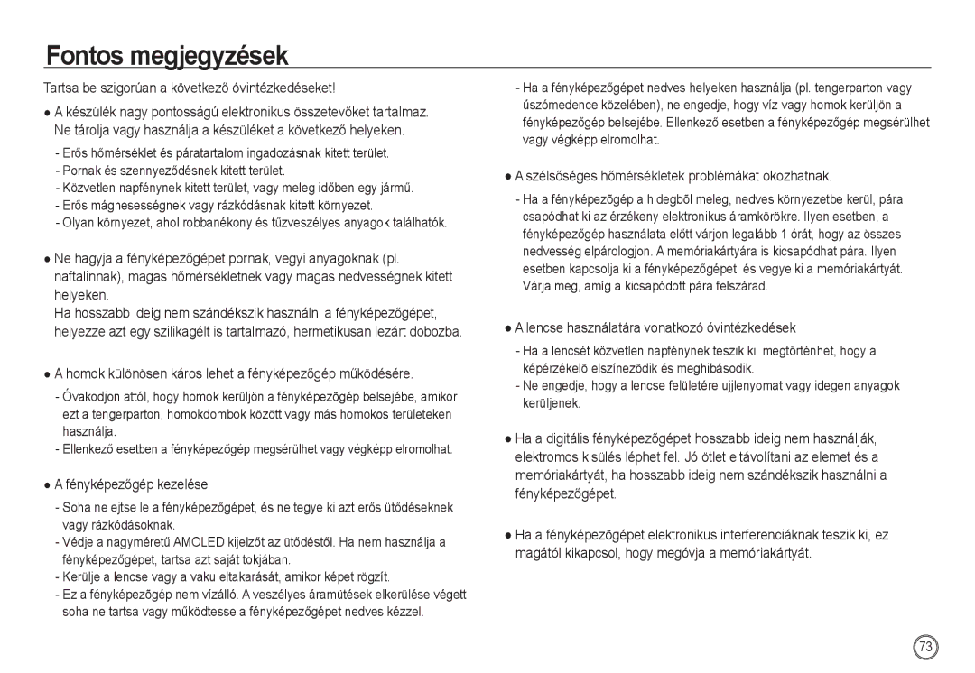 Samsung EC-NV24HSBA/E3, EC-NV24HBBA/E3, EC-NV24HSBA/FR, EC-NV24HBBA/FR, EC-NV24HBBC/IT, EC-NV24HBBB/IT Fontos megjegyzések 