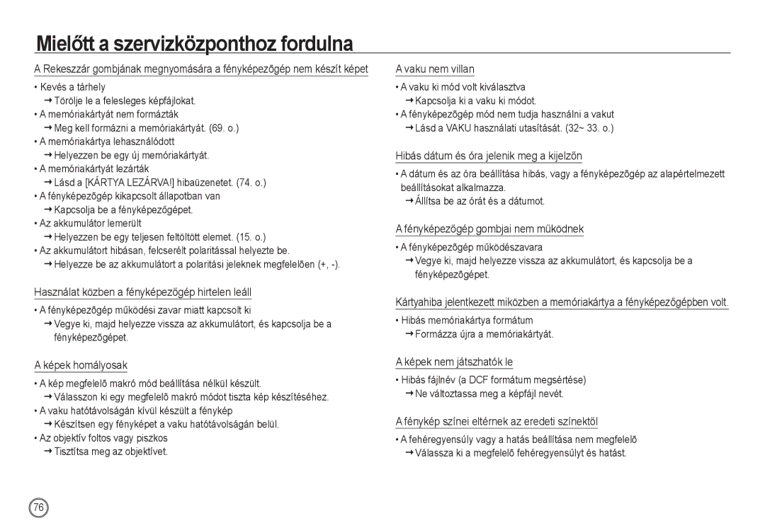 Samsung EC-NV24HBBB/IT, EC-NV24HBBA/E3, EC-NV24HSBA/FR, EC-NV24HSBA/E3, EC-NV24HBBA/FR Mielőtt a szervizközponthoz fordulna 