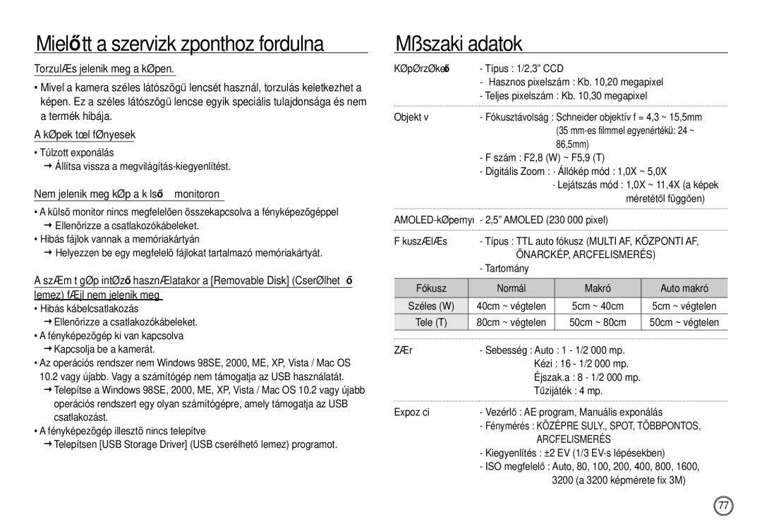 Samsung EC-NV24HBBC/E1, EC-NV24HBBA/E3, EC-NV24HSBA/FR, EC-NV24HSBA/E3 manual Mûszaki adatok, ÖNARCKÉP, Arcfelismerés 