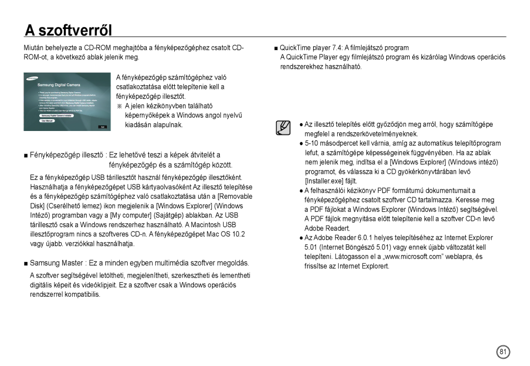 Samsung EC-NV24HSBA/FR, EC-NV24HBBA/E3, EC-NV24HSBA/E3, EC-NV24HBBA/FR, EC-NV24HBBC/IT, EC-NV24HBBB/IT manual Szoftverről 