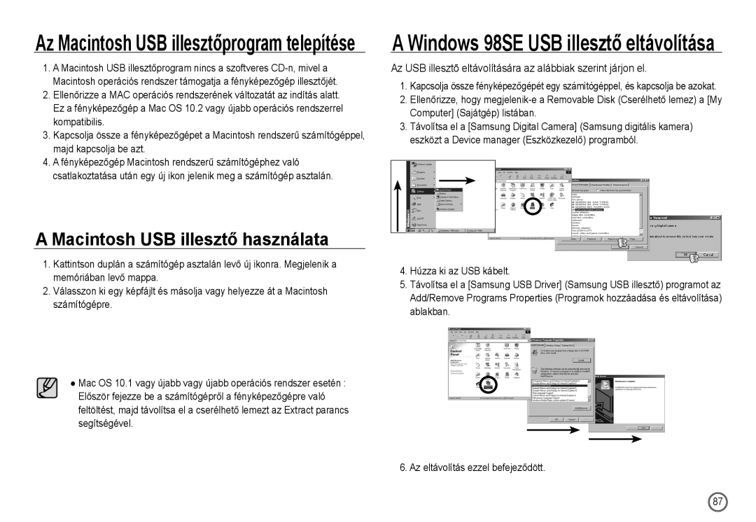 Samsung EC-NV24HSBD/E3, EC-NV24HBBA/E3, EC-NV24HSBA/FR, EC-NV24HSBA/E3, EC-NV24HBBA/FR manual Macintosh USB illesztő használata 