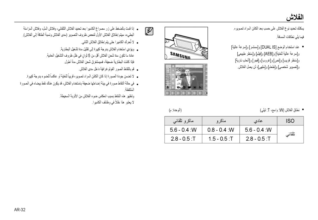 Samsung EC-NV24HBBE/AS ﻲﻧﺎﺜﻟا شﻼﻔﻟا قﻼﻃإ ﻢﺘﻳ ﻰﺘﺣ اﺮﻴﻣﺎﻜﻟا كﺮﺤﺗ ﻻ, ﺔﻴﻟﺎﻋ ﺔﻋﺮﺳو ﺮﻤﺘﺴﻣو Dual is ﻊﺿﻮﻟا ماﺪﺨﺘﺳا ﺪﻨﻋ, AR-32 