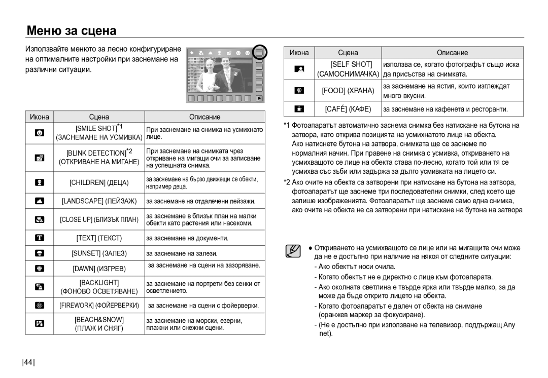 Samsung EC-NV24HBBD/E3 manual Меню за сцена, Self Shot 