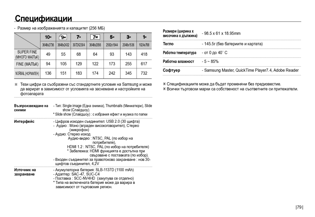 Samsung EC-NV24HBBD/E3 manual Спецификации 