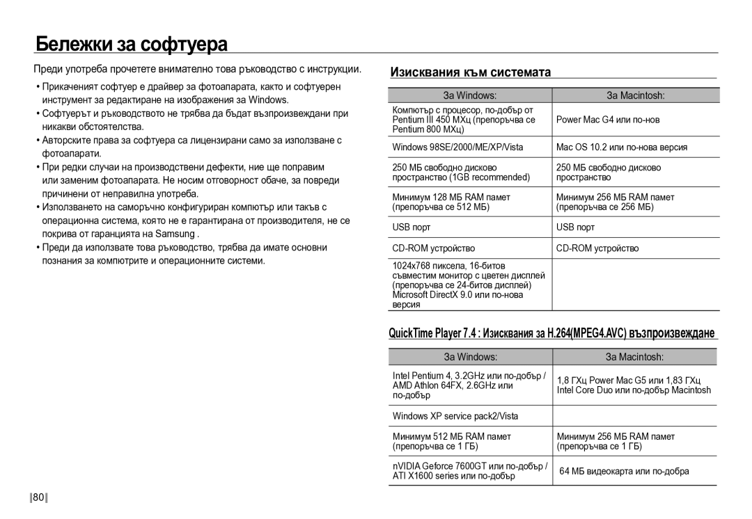 Samsung EC-NV24HBBD/E3 manual Бележки за софтуера, Изисквания към системата 