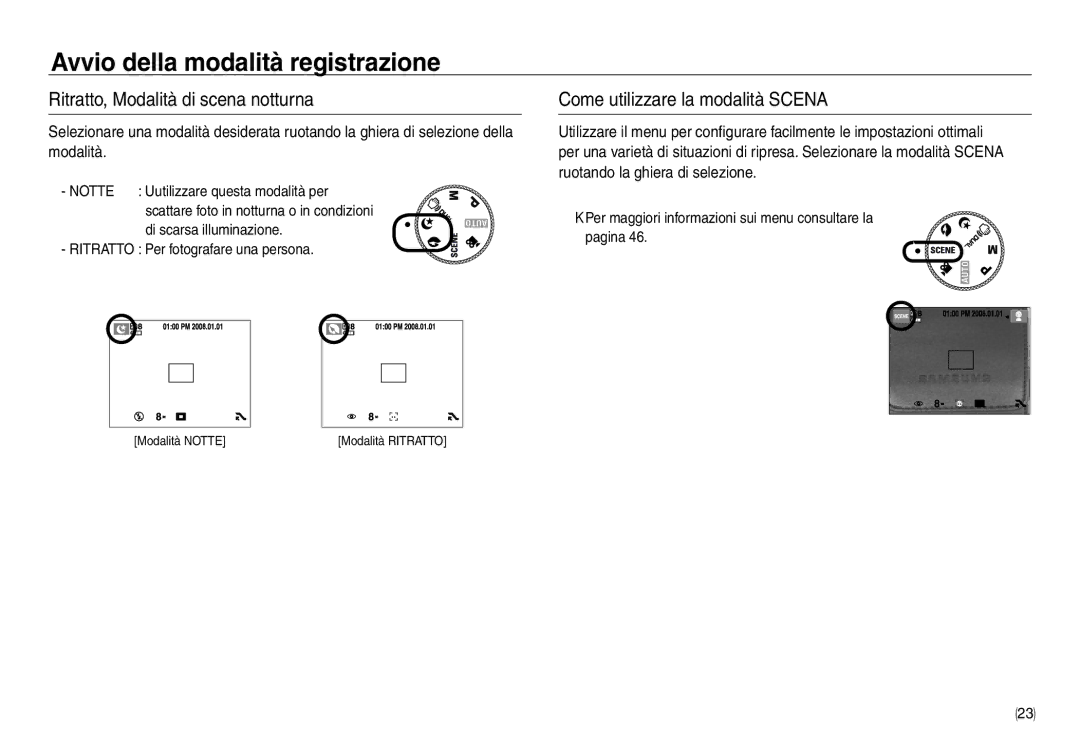 Samsung EC-NV30ZSBA/E2, EC-NV30ZSDA/E3 manual Ritratto, Modalità di scena notturna, Come utilizzare la modalità Scena 