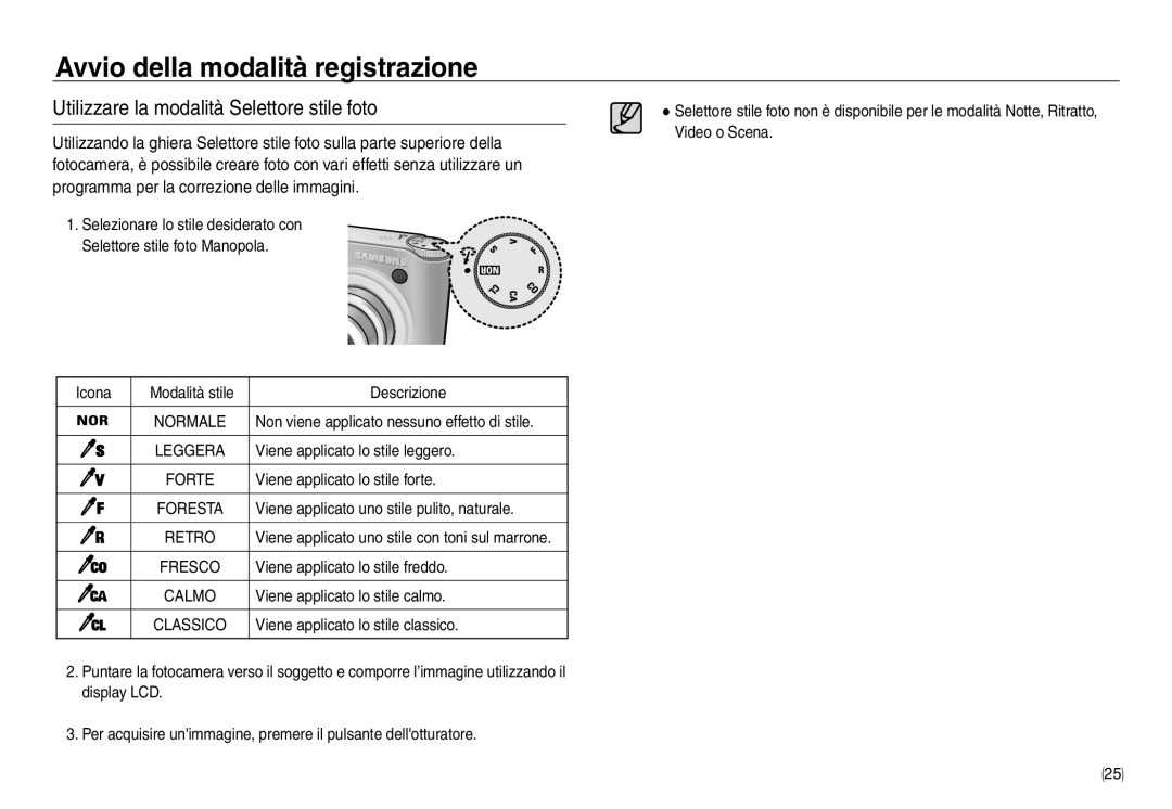 Samsung EC-NV30ZBBA/E2, EC-NV30ZSBA/E2, EC-NV30ZSDA/E3, EC-NV30ZBDA/E3 manual Utilizzare la modalità Selettore stile foto 