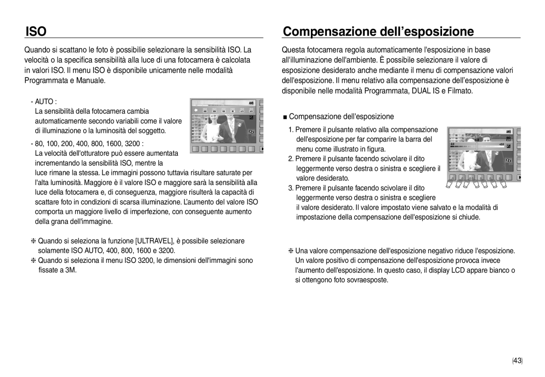 Samsung EC-NV30ZBBC/E1, EC-NV30ZSBA/E2, EC-NV30ZSDA/E3 manual Compensazione dell’esposizione, Compensazione dellesposizione 