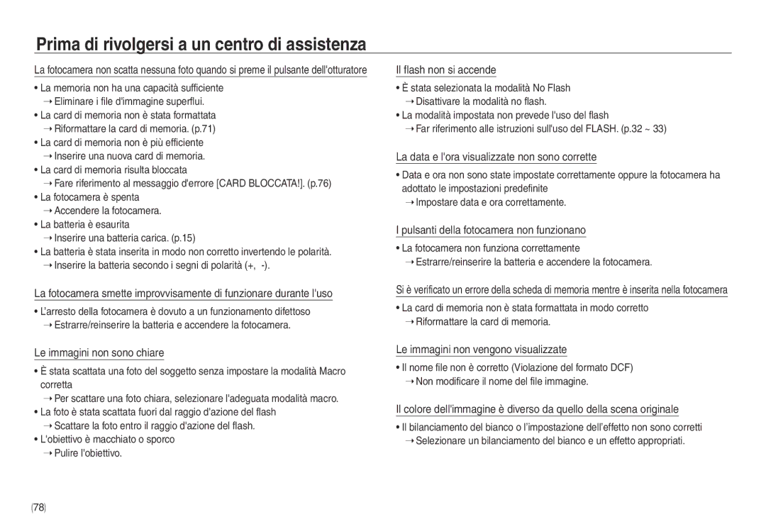 Samsung EC-NV30ZBBB/IT, EC-NV30ZSBA/E2, EC-NV30ZSDA/E3, EC-NV30ZBBA/E2 manual Prima di rivolgersi a un centro di assistenza 