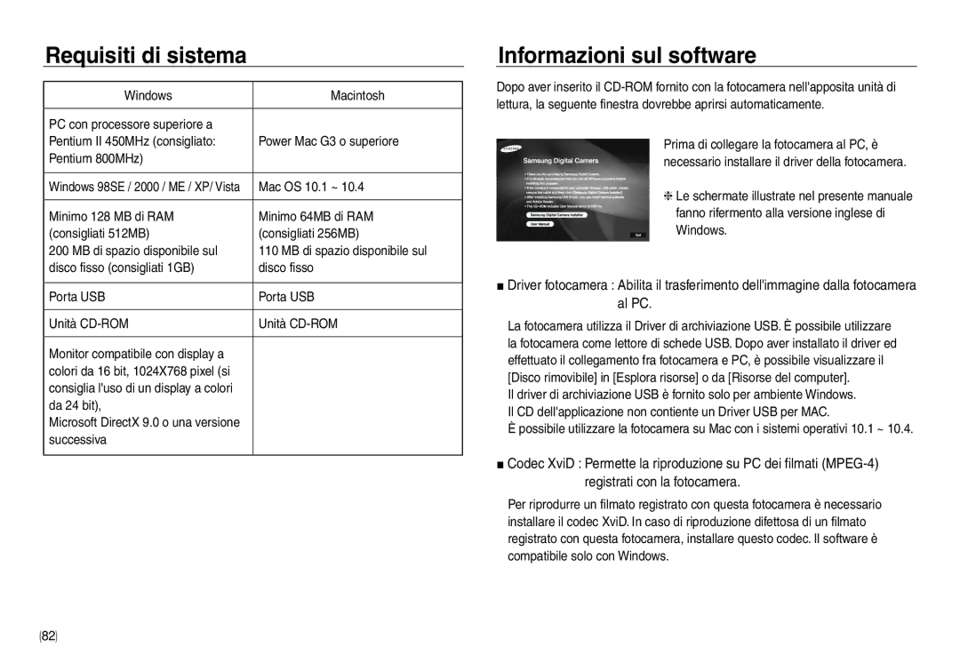 Samsung EC-NV30ZSBB/IT manual Requisiti di sistema, Informazioni sul software, Mac OS 10.1 ~, Da 24 bit, Successiva 