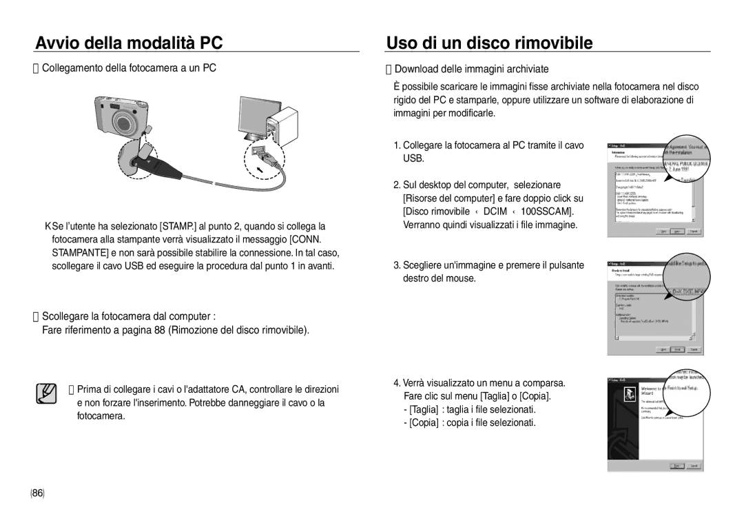 Samsung EC-NV30ZBDA/E3, EC-NV30ZSBA/E2, EC-NV30ZSDA/E3 manual Uso di un disco rimovibile, Download delle immagini archiviate 