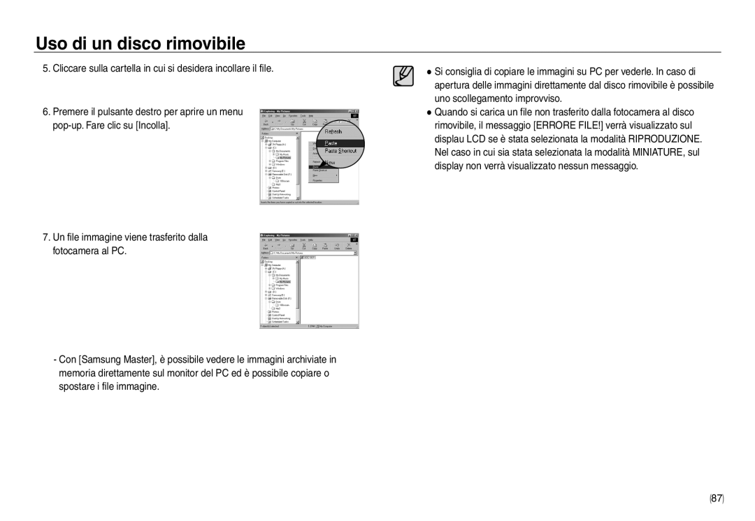 Samsung EC-NV30ZSBA/IT, EC-NV30ZSBA/E2, EC-NV30ZSDA/E3, EC-NV30ZBBA/E2, EC-NV30ZBDA/E3 manual Uso di un disco rimovibile 