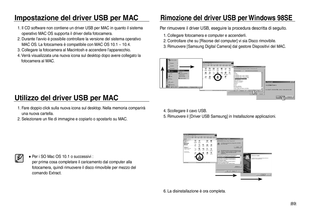 Samsung EC-NV30ZBBA/IT, EC-NV30ZSBA/E2, EC-NV30ZSDA/E3 Impostazione del driver USB per MAC, Utilizzo del driver USB per MAC 