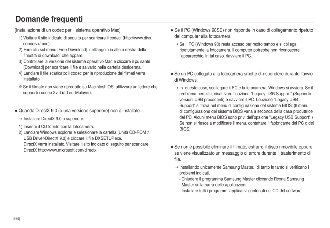 Samsung EC-NV30ZSBB/IT, EC-NV30ZSBA/E2, EC-NV30ZSDA/E3 manual Installazione di un codec per il sistema operativo Mac 