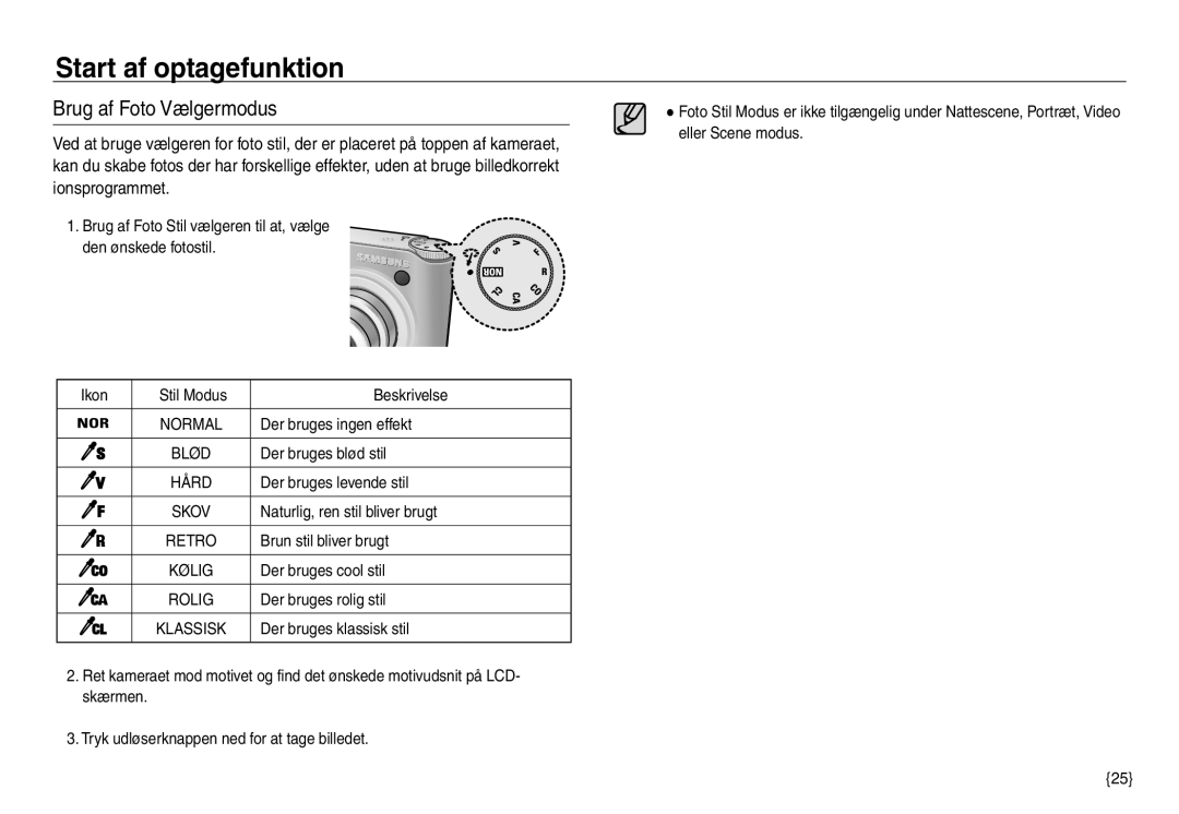 Samsung EC-NV30ZBBA/E2, EC-NV30ZSBA/E2, EC-NV30ZSDA/E3, EC-NV30ZBDA/E3 manual Brug af Foto Vælgermodus 