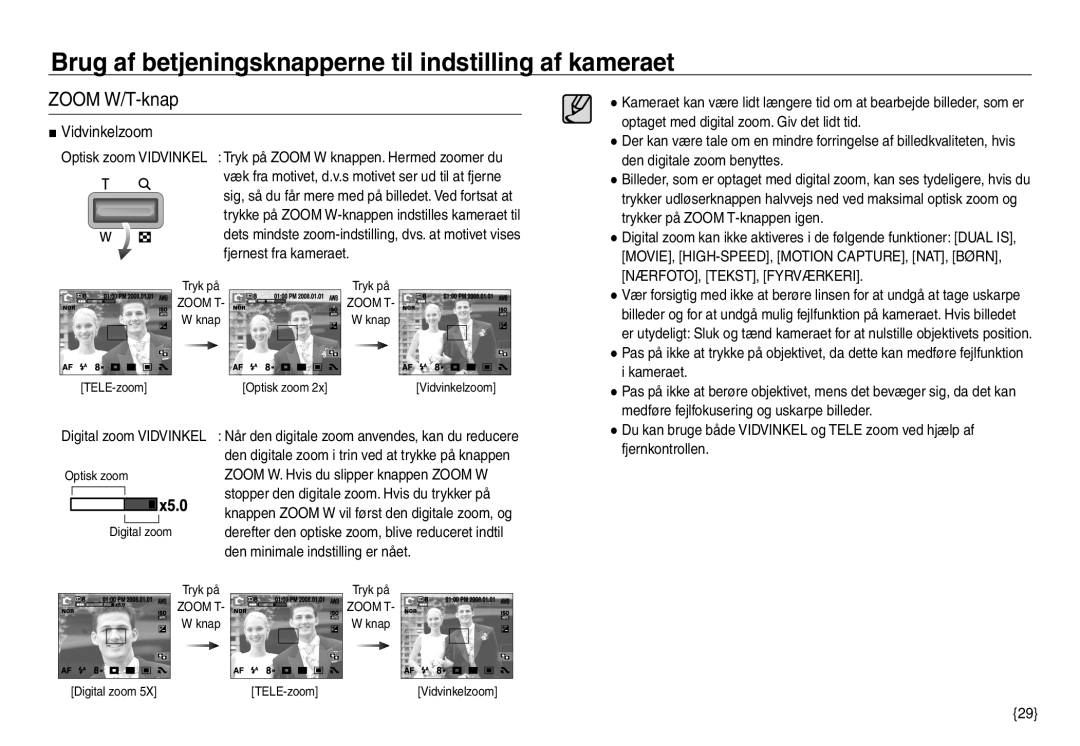 Samsung EC-NV30ZBBA/E2, EC-NV30ZSBA/E2, EC-NV30ZSDA/E3, EC-NV30ZBDA/E3 manual Vidvinkelzoom, NÆRFOTO, TEKST, Fyrværkeri 