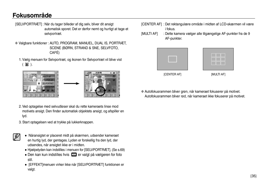 Samsung EC-NV30ZSBA/E2, EC-NV30ZSDA/E3, EC-NV30ZBBA/E2, EC-NV30ZBDA/E3 manual Center AF 