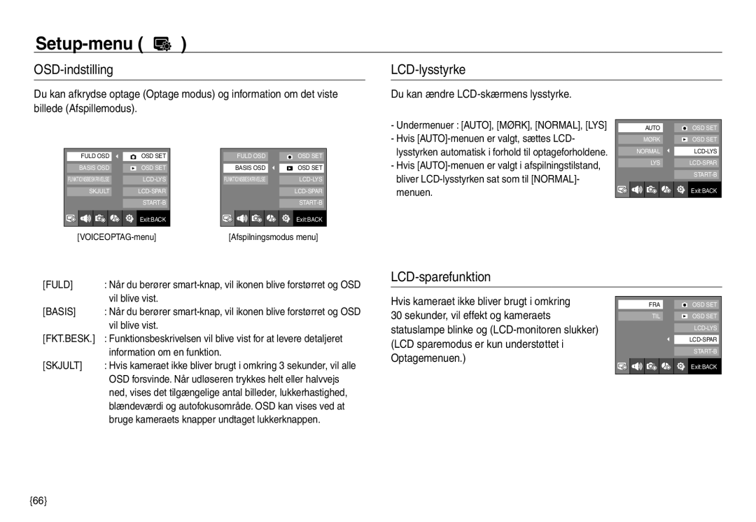 Samsung EC-NV30ZBDA/E3, EC-NV30ZSBA/E2, EC-NV30ZSDA/E3, EC-NV30ZBBA/E2 manual LCD-sparefunktion, Fuld, Fkt.Besk, Skjult 