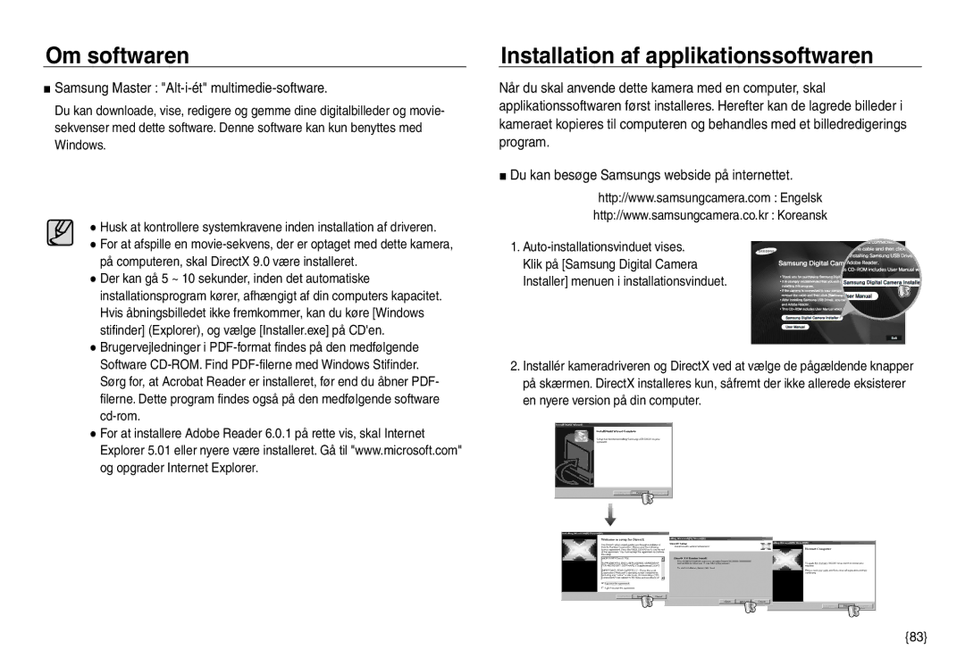 Samsung EC-NV30ZSBA/E2, EC-NV30ZSDA/E3 Installation af applikationssoftwaren, Samsung Master Alt-i-ét multimedie-software 