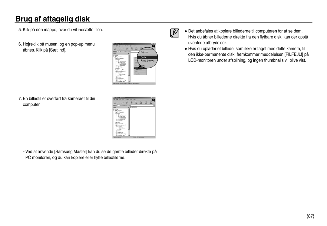 Samsung EC-NV30ZSBA/E2, EC-NV30ZSDA/E3, EC-NV30ZBBA/E2, EC-NV30ZBDA/E3 manual Brug af aftagelig disk 