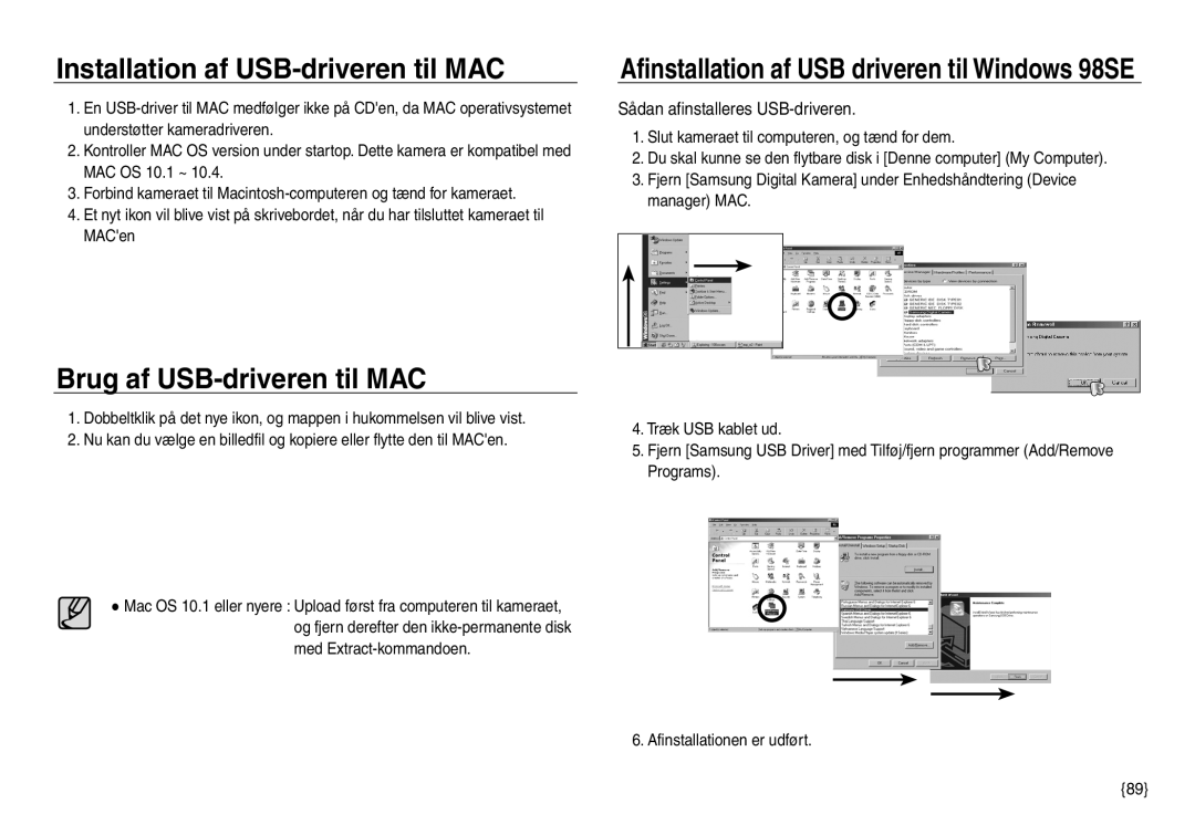 Samsung EC-NV30ZBBA/E2, EC-NV30ZSBA/E2, EC-NV30ZSDA/E3 Installation af USB-driveren til MAC, Brug af USB-driveren til MAC 