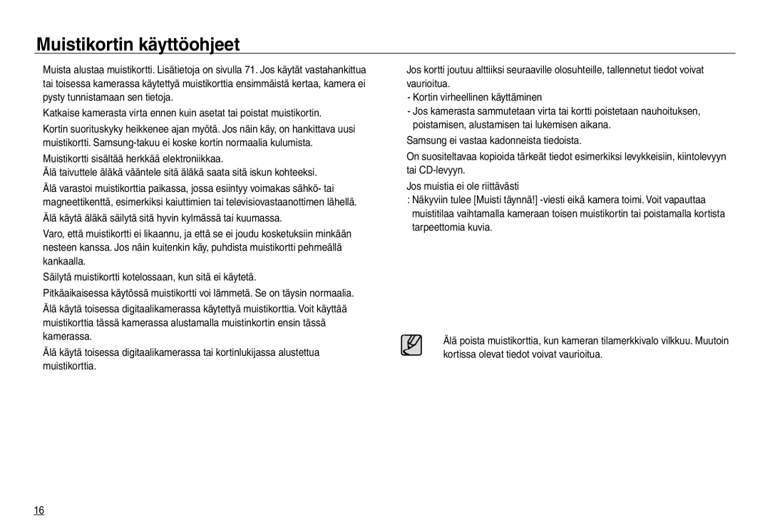 Samsung EC-NV30ZSDA/E3, EC-NV30ZSBA/E2, EC-NV30ZBBA/E2, EC-NV30ZBDA/E3 manual Muistikortin käyttöohjeet 