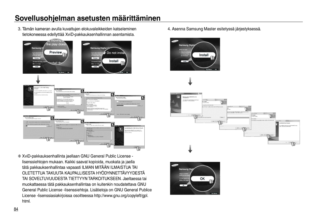 Samsung EC-NV30ZSDA/E3 manual Sovellusohjelman asetusten määrittäminen, Asenna Samsung Master esitetyssä järjestyksessä 