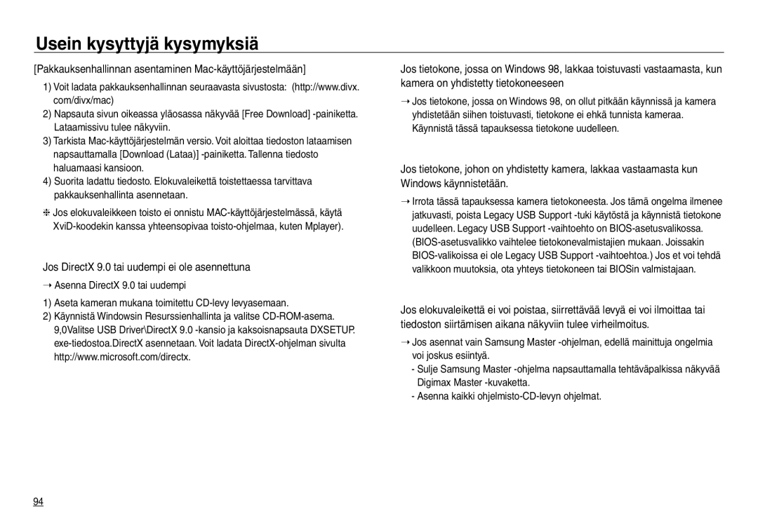 Samsung EC-NV30ZBDA/E3, EC-NV30ZSBA/E2, EC-NV30ZSDA/E3 manual Pakkauksenhallinnan asentaminen Mac-käyttöjärjestelmään 