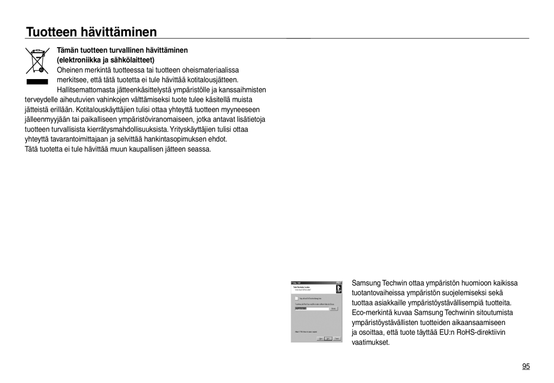 Samsung EC-NV30ZSBA/E2, EC-NV30ZSDA/E3, EC-NV30ZBBA/E2, EC-NV30ZBDA/E3 manual Tuotteen hävittäminen 