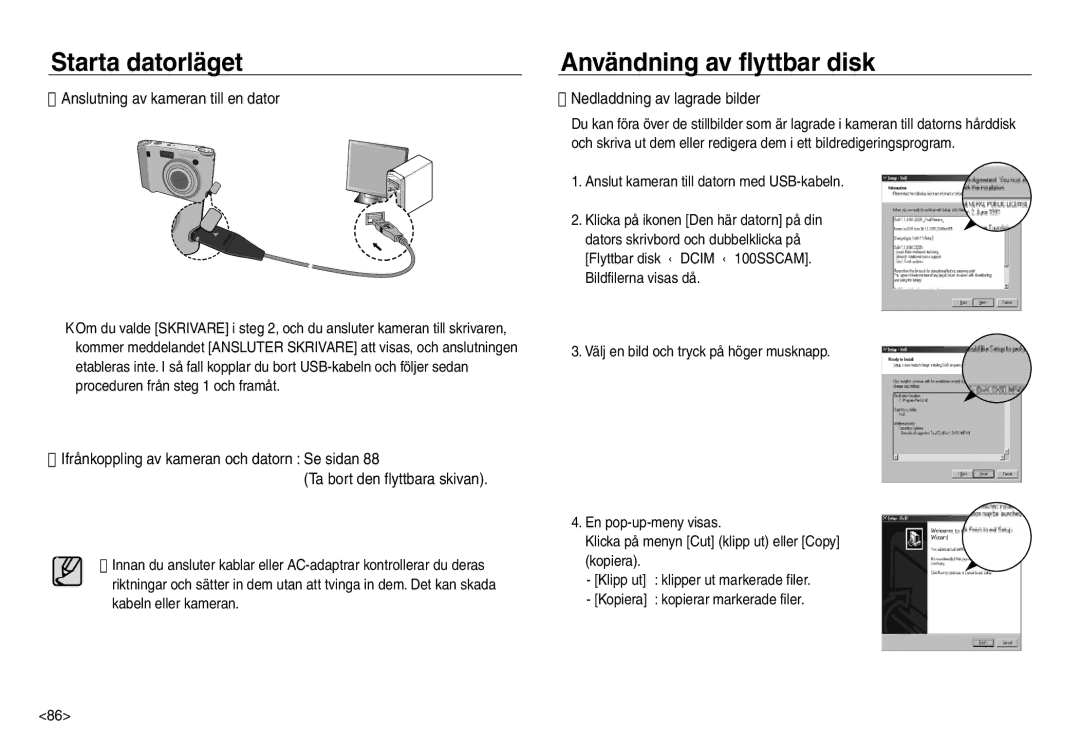 Samsung EC-NV30ZBDA/E3, EC-NV30ZSBA/E2, EC-NV30ZSDA/E3 manual Användning av flyttbar disk, Nedladdning av lagrade bilder 