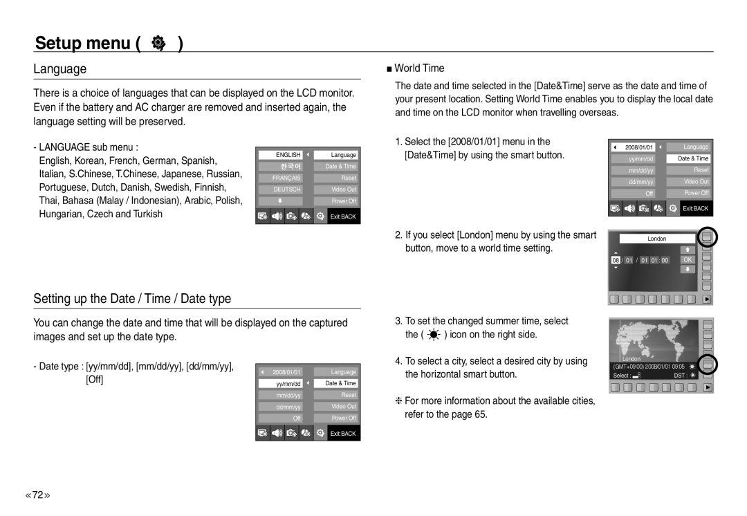 Samsung EC-NV30ZSBA/AS, EC-NV30ZSBA/GB, EC-NV30ZSBA/E2, EC-NV30ZSBA/FR manual Language, Setting up the Date / Time / Date type 