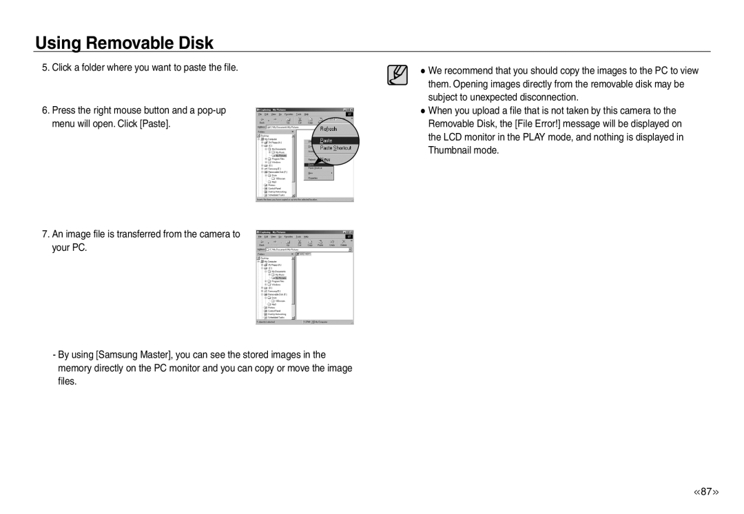 Samsung EC-NV30ZSDB/AS, EC-NV30ZSBA/GB, EC-NV30ZSBA/E2, EC-NV30ZSBA/FR, EC-NV30ZSDA/E3, EC-NV30ZBBA/FR Using Removable Disk 