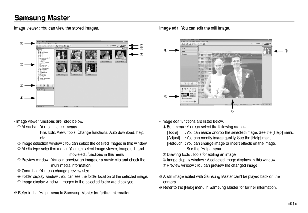 Samsung EC-NV30ZSYA/CA, EC-NV30ZBAA Image viewer You can view the stored images, Image edit You can edit the still image 