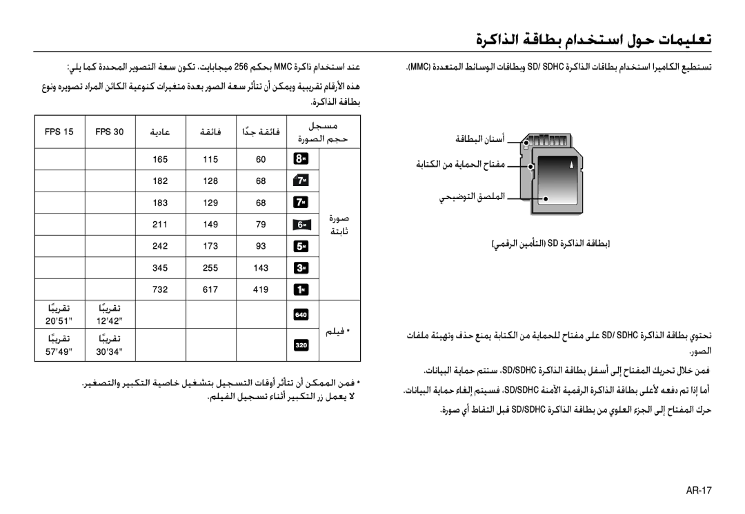 Samsung EC-NV30ZBDA/AS, EC-NV30ZSBA/GB, EC-NV30ZSBA/E2, EC-NV30ZSBA/FR, EC-NV30ZSDA/E3, EC-NV30ZBBA/FR manual ةﺮﻛاﺬﻟا ﺔﻗﺎﻄﺑ 