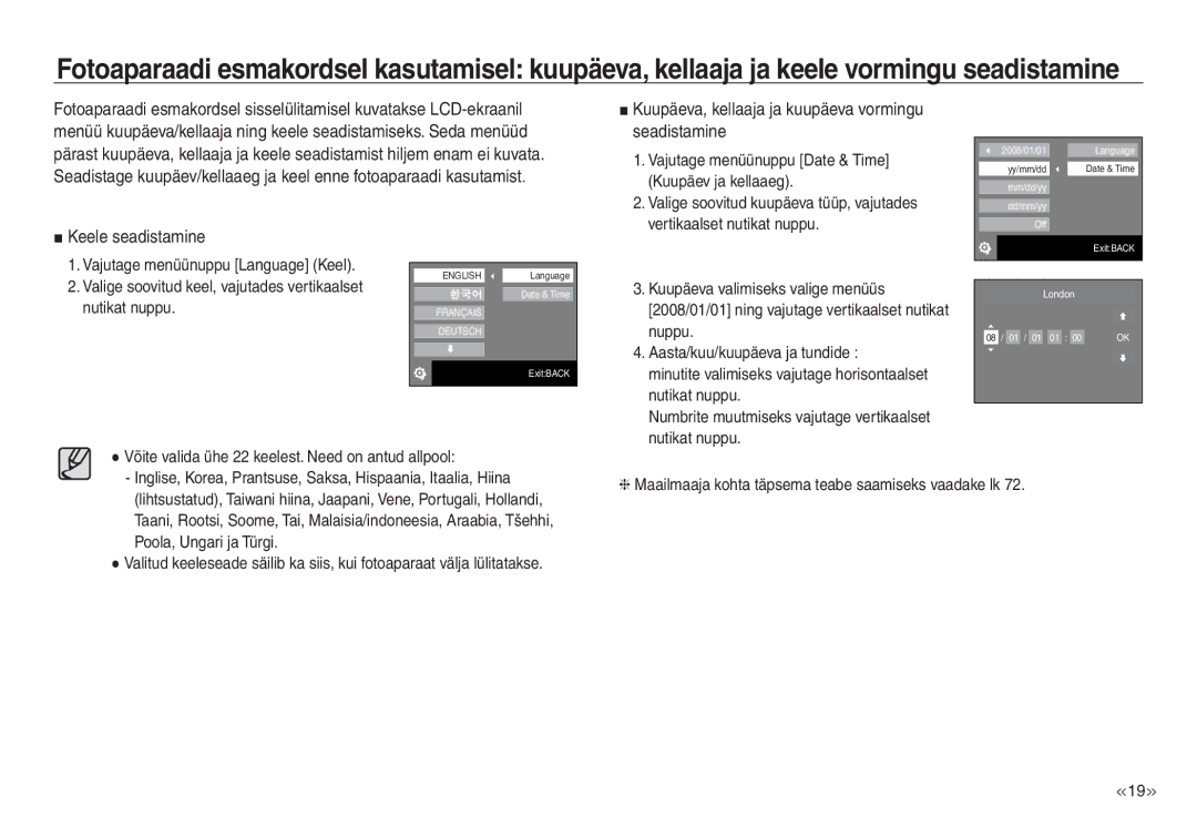 Samsung EC-NV30ZSBA/RU, EC-NV30ZBBA/RU manual Seadistamine, Keele seadistamine 