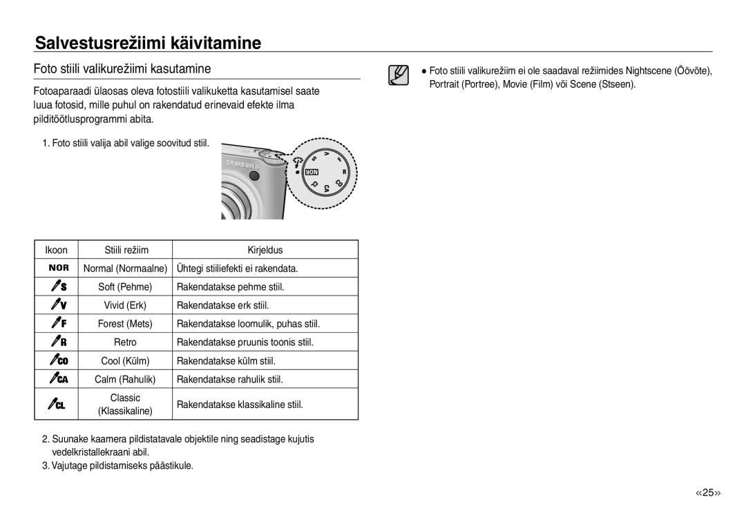 Samsung EC-NV30ZSBA/RU, EC-NV30ZBBA/RU manual Foto stiili valikurežiimi kasutamine 