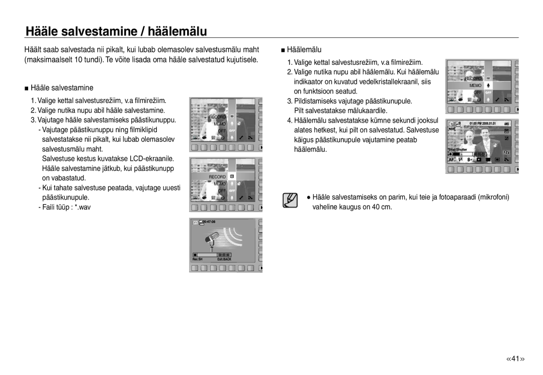 Samsung EC-NV30ZSBA/RU, EC-NV30ZBBA/RU manual Hääle salvestamine / häälemälu, Häälemälu 