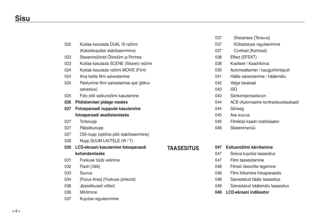 Samsung EC-NV30ZBBA/RU, EC-NV30ZSBA/RU manual Taasesitus 