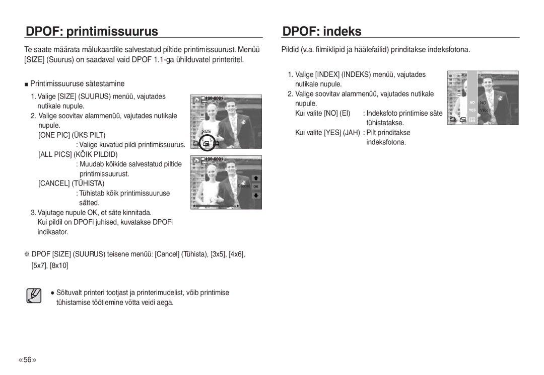 Samsung EC-NV30ZBBA/RU, EC-NV30ZSBA/RU manual Dpof printimissuurus, Dpof indeks 