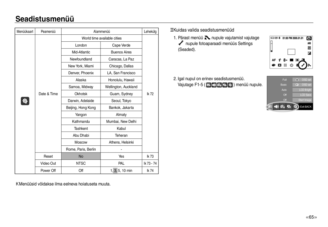 Samsung EC-NV30ZSBA/RU, EC-NV30ZBBA/RU manual Kuidas valida seadistusmenüüd, Menüüsid võidakse ilma eelneva hoiatuseta muuta 