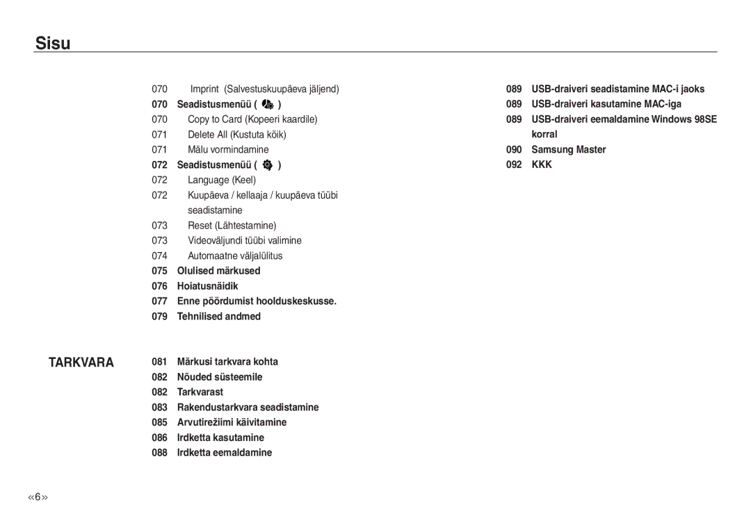 Samsung EC-NV30ZBBA/RU, EC-NV30ZSBA/RU manual Tarkvara, Imprint Salvestuskuupäeva jäljend 