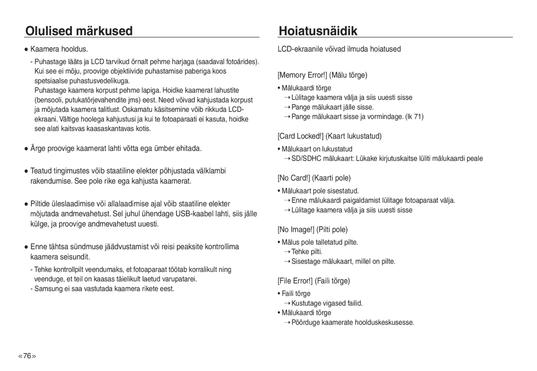 Samsung EC-NV30ZBBA/RU, EC-NV30ZSBA/RU manual Hoiatusnäidik 