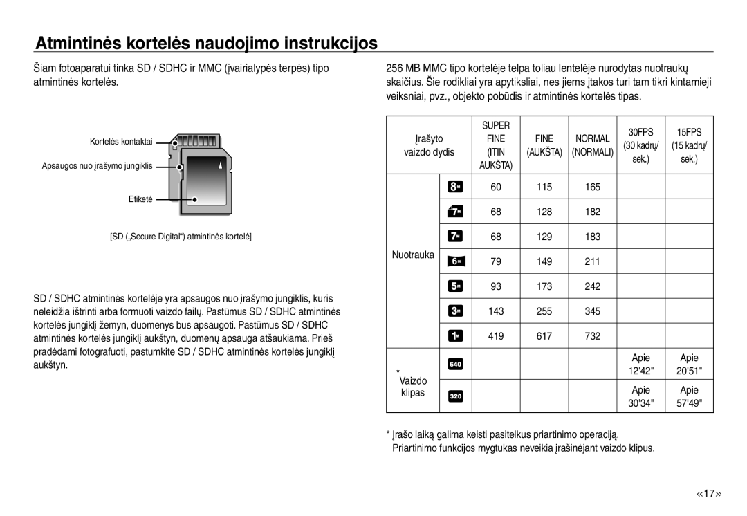 Samsung EC-NV30ZSBA/RU, EC-NV30ZBBA/RU manual 115 165 128 182 129 183, 149 211 173 242, 255 345, 617 732, Vaizdo 